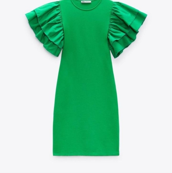 ZARA Ruffled Ribbed Dress in Kelly Green - Picture 4 of 4